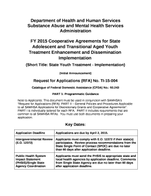 FY 2015 Cooperative Agreements for State Adolescent and Transitional Aged Youth Treatment Enhancement and Dissemination Implementation