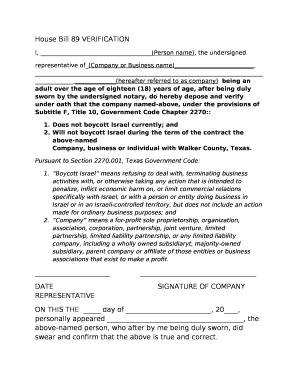 Representative of(Company or Business name) (hereafter referred to as company)being an adult over the age of eighteen (18) years of age, after being duly sworn by the undersigned notary, do hereby depose and verify under oath that the
