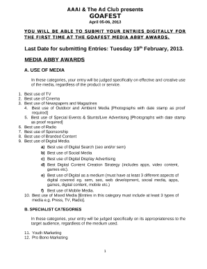 YOU WILL BE ABLE TO SUBMIT YOUR ENTRIES DIGITALLY FOR THE FIRST TIME AT THE GOAFEST MEDIA ABBY AWARDS