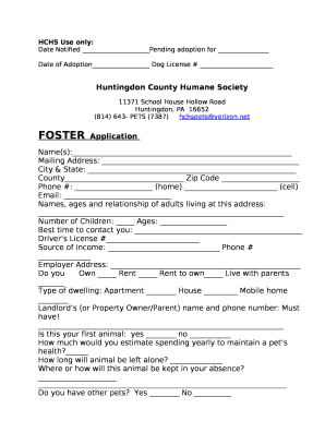 FOSTER APPLICATION - TO THE RESCUE, INC