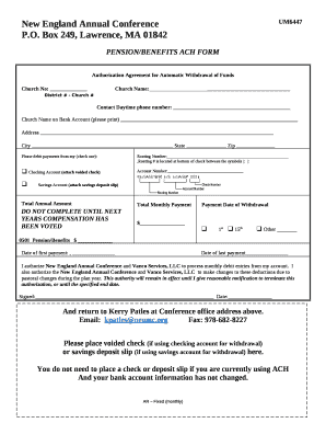 PENSION/BENEFITS ACH FORM