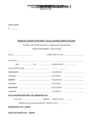 PERCOLATION TEST/SOIL EVALUATION APPLICATION template