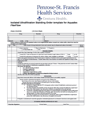 Isolated Ultrafiltration Standing Order template for Aquadex FlexFlow