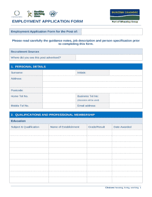 Employment Application Form for the Post of: