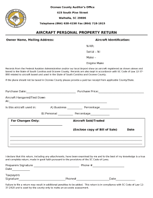 AIRCRAFT PERSONAL PROPERTY RETURN