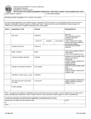 APPLICATION FOR LICENSE AMENDMENT-RESIDENTIAL TREATMENT AGENCY FOR CHILDREN AND YOUTH