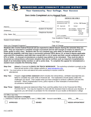 Zero Units Completed (R2T4) Appeal Form