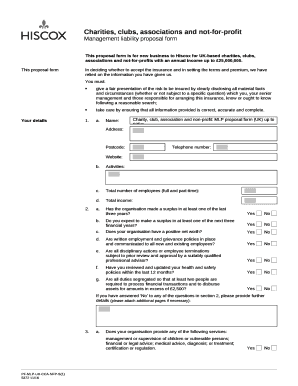 Charity, club, association and non-profit: MLP proposal form (UK) up to 25m