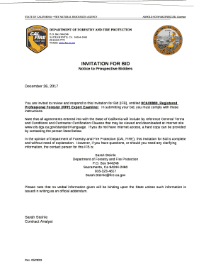 You are invited to review and respond to this Invitation for Bid (IFB), entitled 9CA00880, Registered Professional Forester (RPF) Expert Examiner