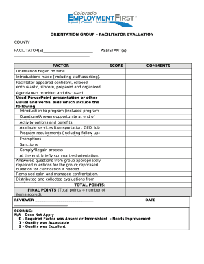 ORIENTATION GROUP FACILITATOR EVALUATION