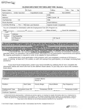COLORADO EMPLOYMENT FIRST ENROLLMENT FORM - Mandatory