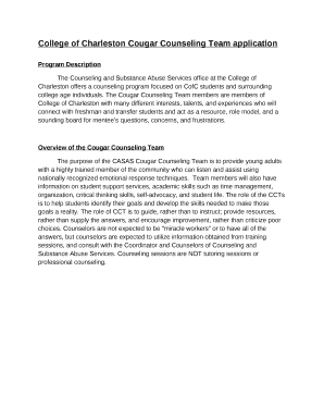 College of Charleston Cougar Counseling Team application