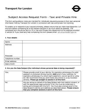 Subject Access Request Form - Taxi and Private Hire