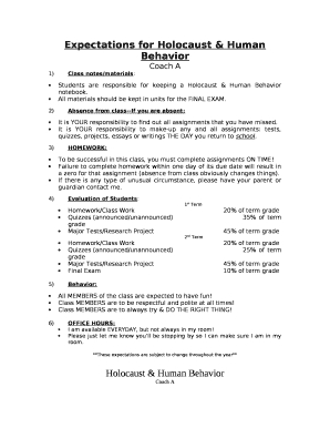Expectations for Holocaust & Human Behavior