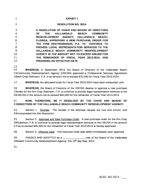 A Resolution of CHAIR AND BOARD OF DIRECTORS OF THE HALLANDALE BEACH COMMUNITY REDEVELOPMENT AGENCY, HALLANDALE BEACH, FLORIDA; APPROVING A NEW PURCHASE ORDER FOR THE FIRM GRAYROBINSON, P