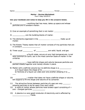 Matter Review Worksheet