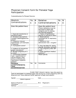 Physician Consent Form for Prenatal Yoga Participation
