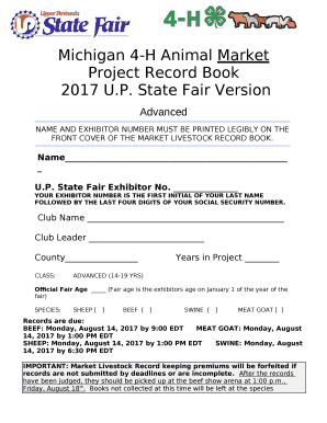 Michigan 4-H Animal Market Project Record Book
