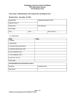 Form Name:BAR Dictionary 103 Commercial Lab Request Form