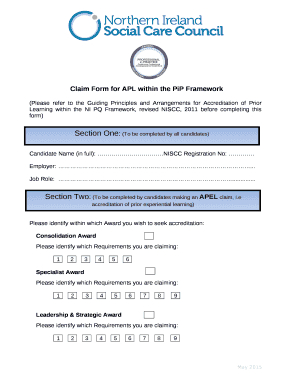 Claim for APL within the PiP Framework template
