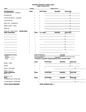 FENCING EQUIPMENT ORDER Doc Template | pdfFiller