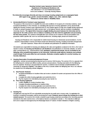 Housing Contract Lease Agreement Summer 2018