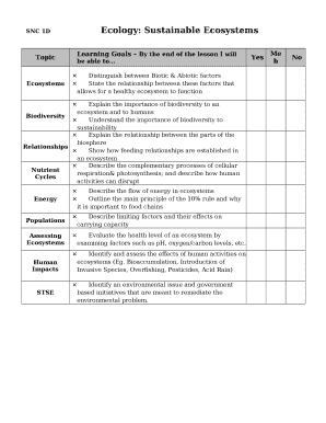 SNC 1DEcology: Sustainable Ecosystems