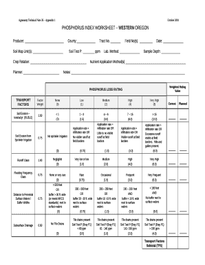 PHOSPHORUS INDEX WORKSHEET WESTERN OREGON