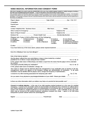 NDBA MEDICAL INFORMATION AND CONSENT FORM
