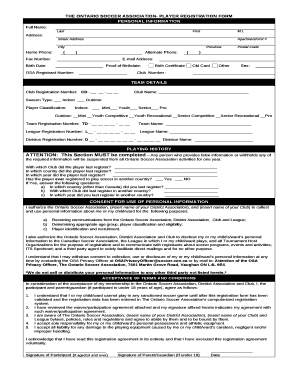 THE ONTARIO SOCCER ASSOCIATION- PLAYER REGISTRATION FORM