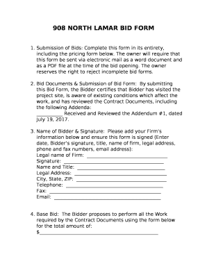 908 NORTH LAMAR BID FORM