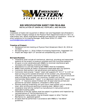 BID SPECIFICATION SHEET FOR FB16-064