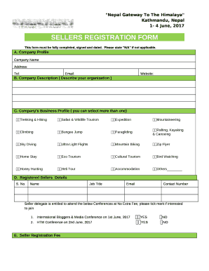 Sellers registration form