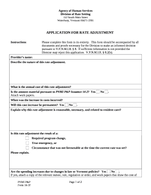 APPLICATION FOR RATE ADJUSTMENT