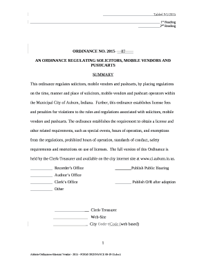 Further, this ordinance establishes license fees and penalties for violations to the rules and regulations associated with solicitors, mobile vendors and pushcarts