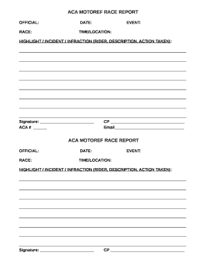 ACA MOTOREF RACE REPORT