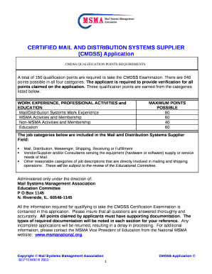 CERTIFIED MAIL AND DISTRIBUTION SYSTEMS SUPPLIER (CMDSS) Application