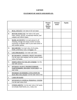 STATEMENT OF ASSETS AND DEBTS OF: