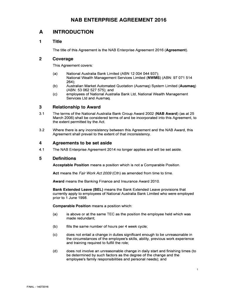Fillable Online The title of this Agreement is the NAB Enterprise