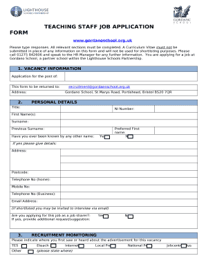 TEACHING STAFF JOB APPLICATION FORM