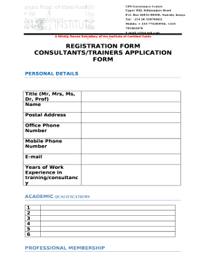 CONSULTANTS/TRAINERS APPLICATION FORM