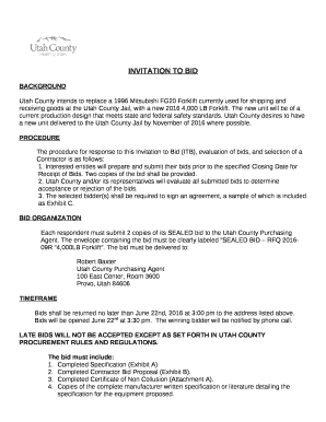 Utah County intends to replace a 1996 Mitsubishi FG20 Forklift currently used for shipping and receiving goods at the Utah County Jail, with a new 2016 4,000 LB Forklift