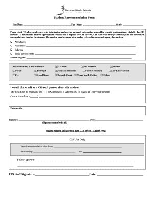 Student Recommendation Form