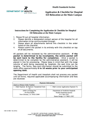 Instructions for Completing the Application & Checklist for Hospital ED Relocation at the Main Campus