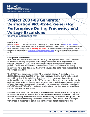 Project 2007-09 Generator Verification PRC-024-1 Generator Performance During Frequency and Voltage Excursions