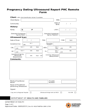Pregnancy Dating Ultrasound Report PHC Remote Form