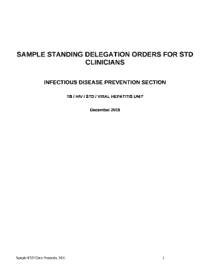 SAMPLE STANDING DELEGATION ORDERS FOR STD CLINICIANS