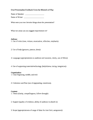 Oral Presentation Feedback Form for Rhetoric of Play