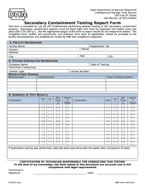 This form is intended for use by UST Professionals performing periodic testing of UST secondary containment systems