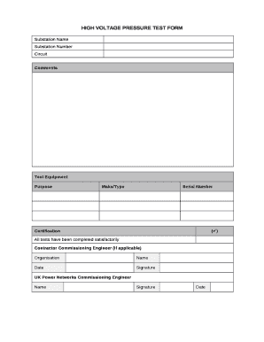 High Voltage Pressure Test Form